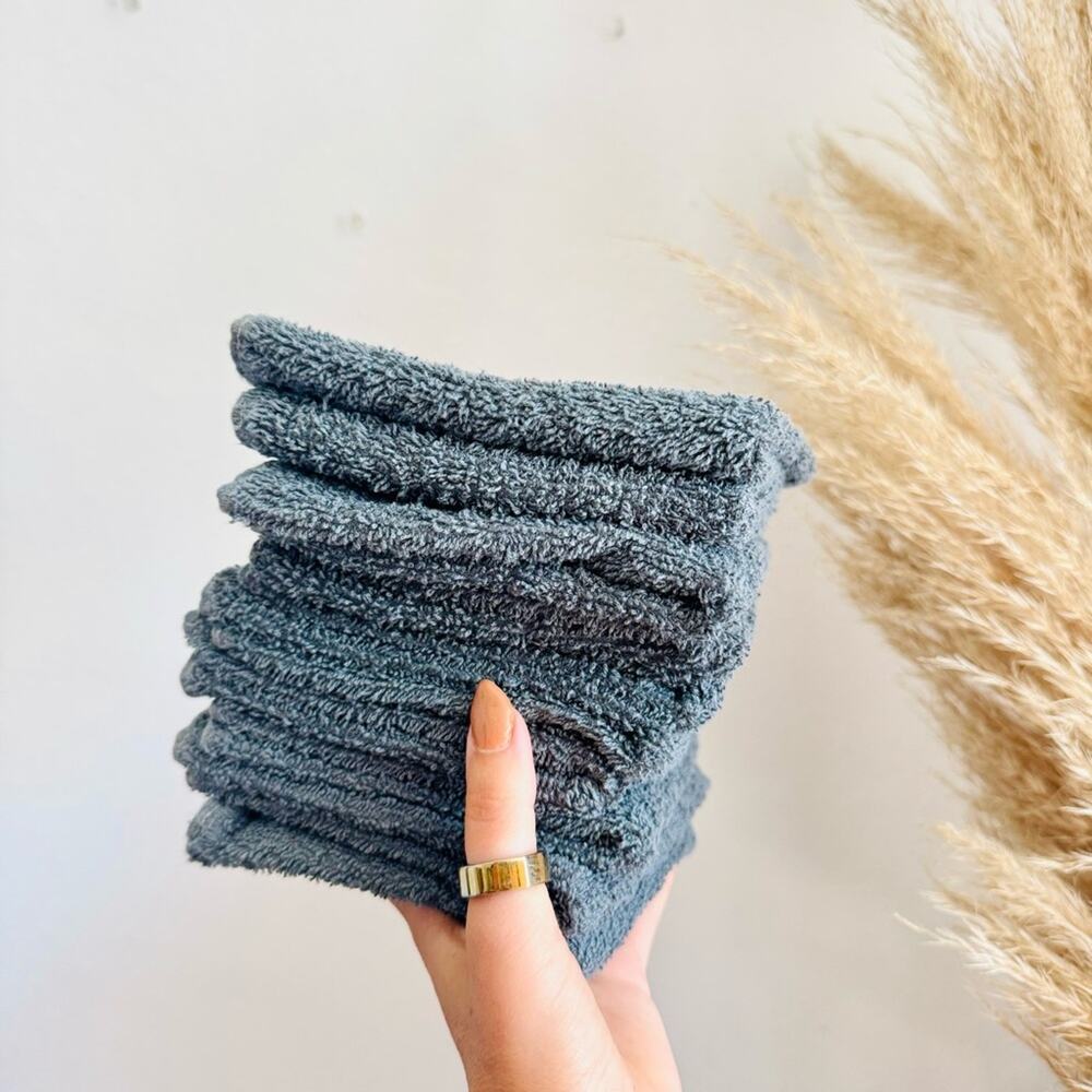 10 UTOPIA Dark Grey Gray Small Washcloth Guest Makeup Face Finger Towels Set